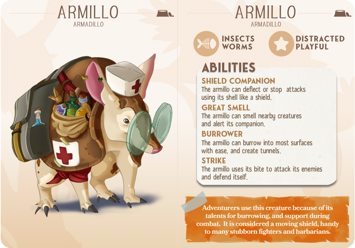 Armillo the Armadillo - Companions - Burrowers - For D&D Campaigns & Tabletop Games