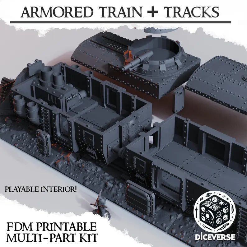 Trench Terrain: Armored Train + Tracks - Trench Warband Miniatures | Compatible with Tabletop Wargames