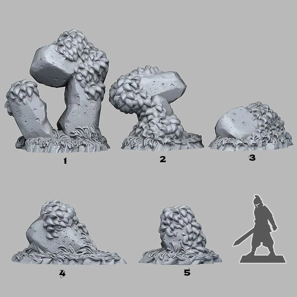 Grassy Rocks – Natural Terrain Scatter | 3D Resin Printed DnD (D&D) Pathfinder Miniatures