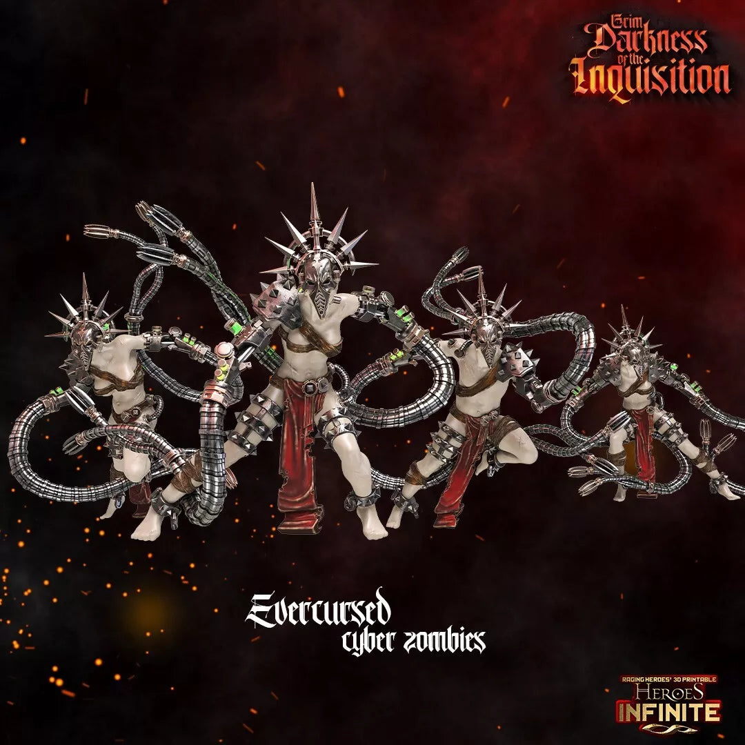 Evercursed Cyber Zombies, 4-Man Unit - Grim Darkness | Compatible with Tabletop Wargames
