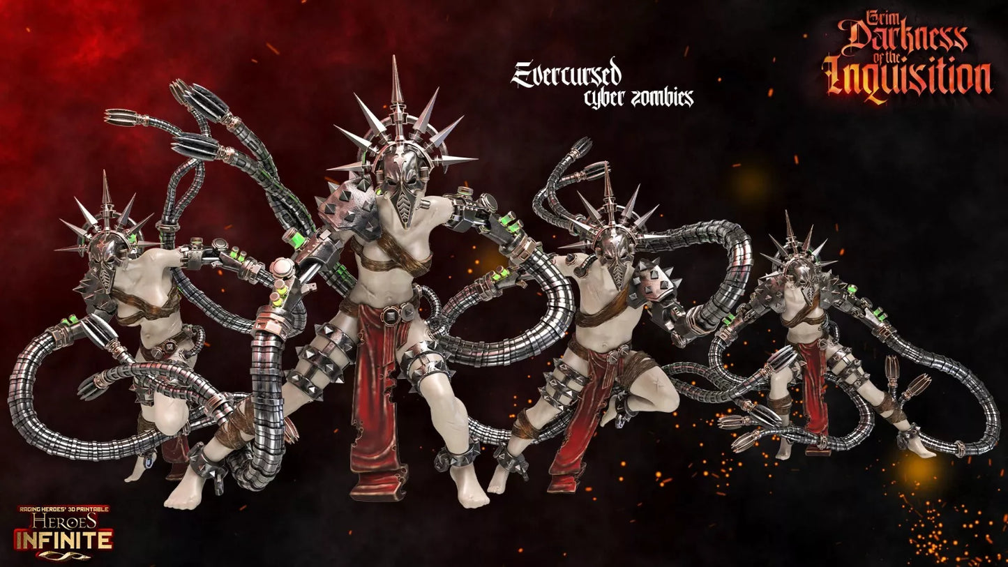 Evercursed Cyber Zombies, 4-Man Unit - Grim Darkness | Compatible with Tabletop Wargames
