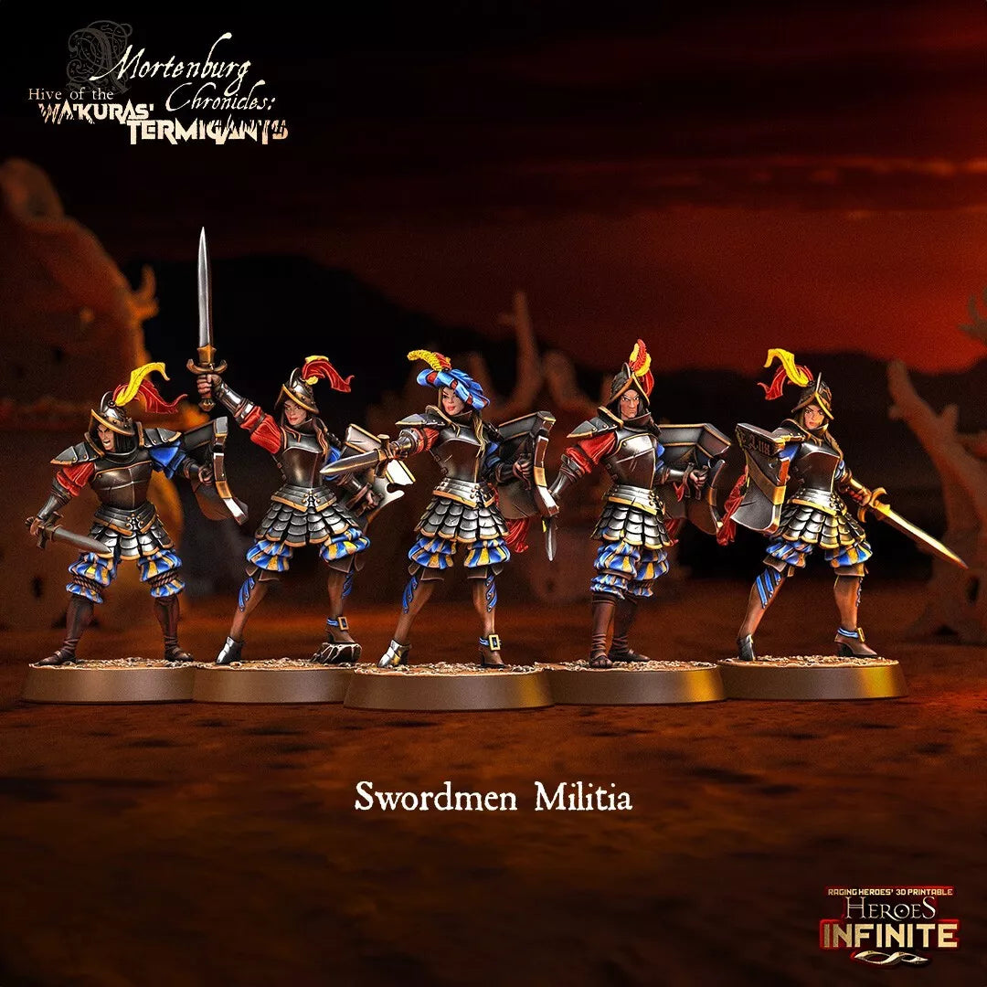 Swordsman Militian, 5-Man Unit (4 Troops & 1 Leader) - Wa'Kura's Termigants | Compatible with Tabletop Wargames