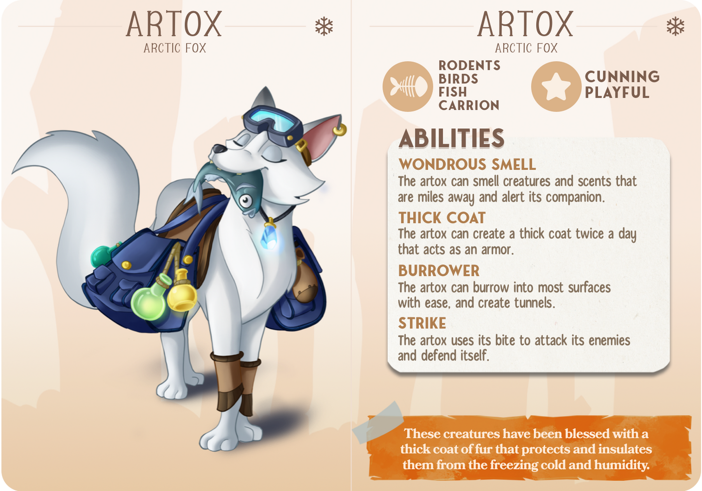 Artox the Arctic Fox - Companions - Polar - For D&D Campaigns & Tabletop Games
