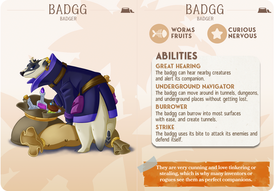 Badgg the Badger - Companions - Burrowers - For D&D Campaigns & Tabletop Games
