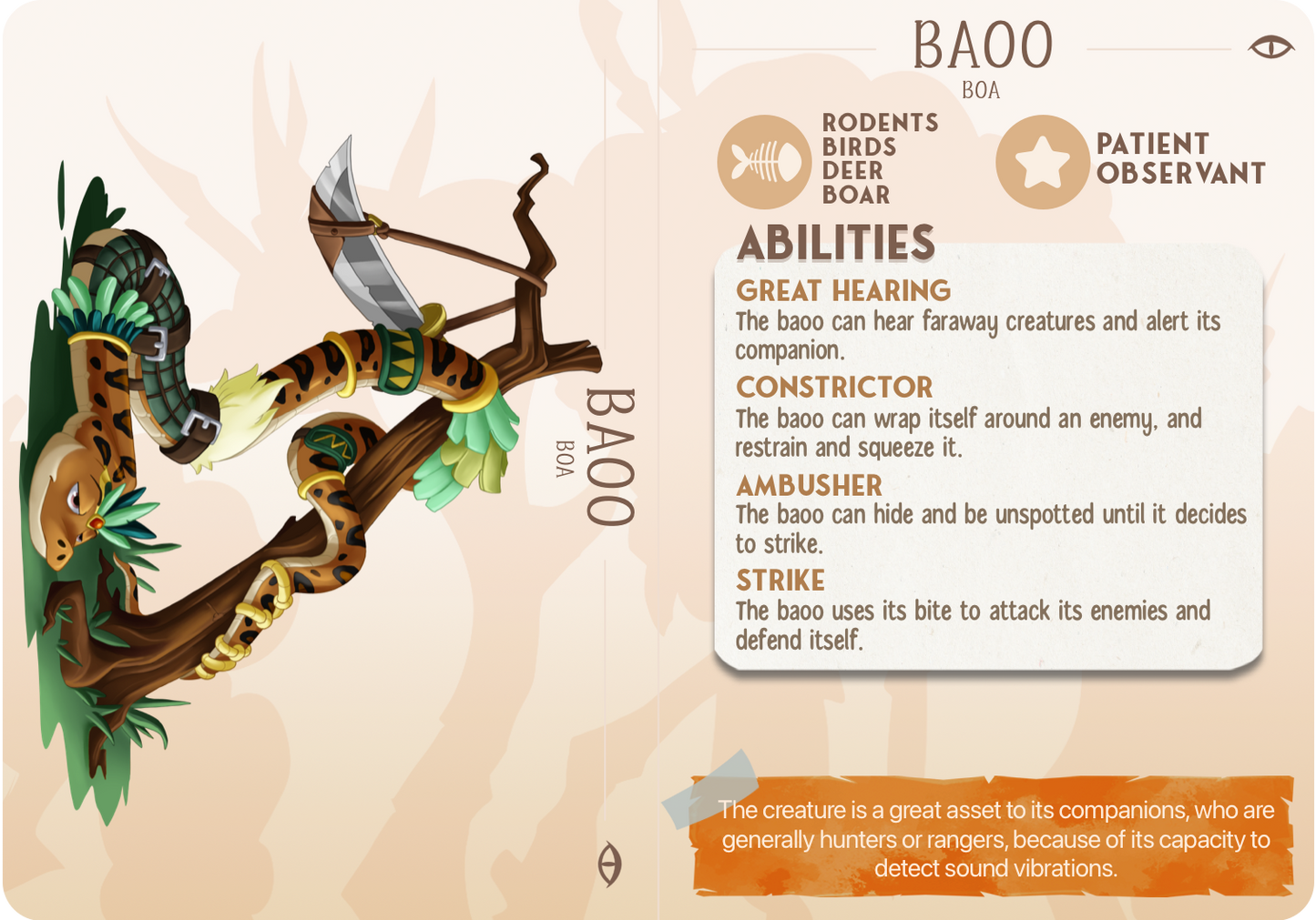 Baoo the Boa - Companions - Reptile - For D&D Campaigns & Tabletop Games