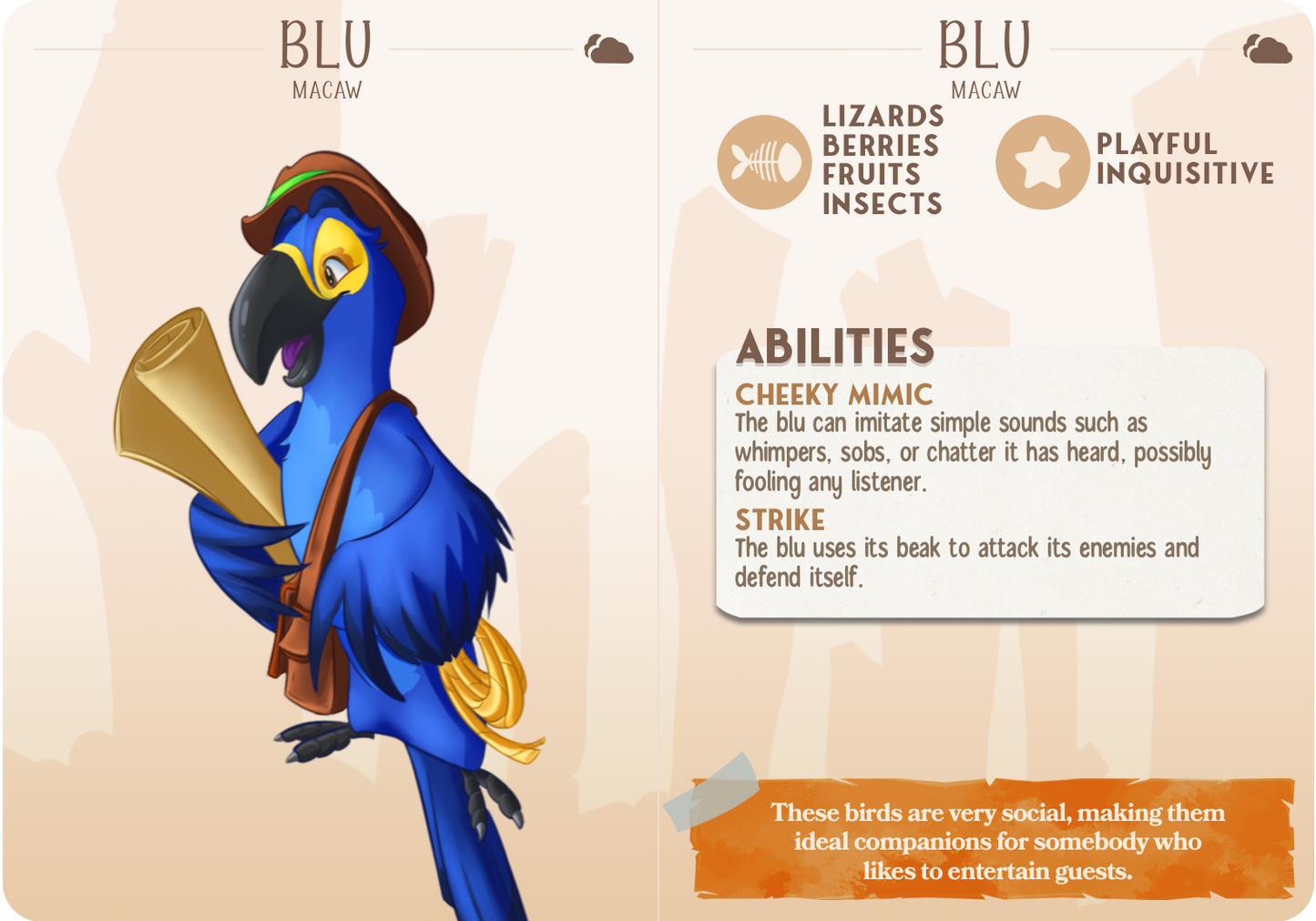 Blu the Macaw - Companions - Flyers - For D&D Campaigns & Tabletop Games