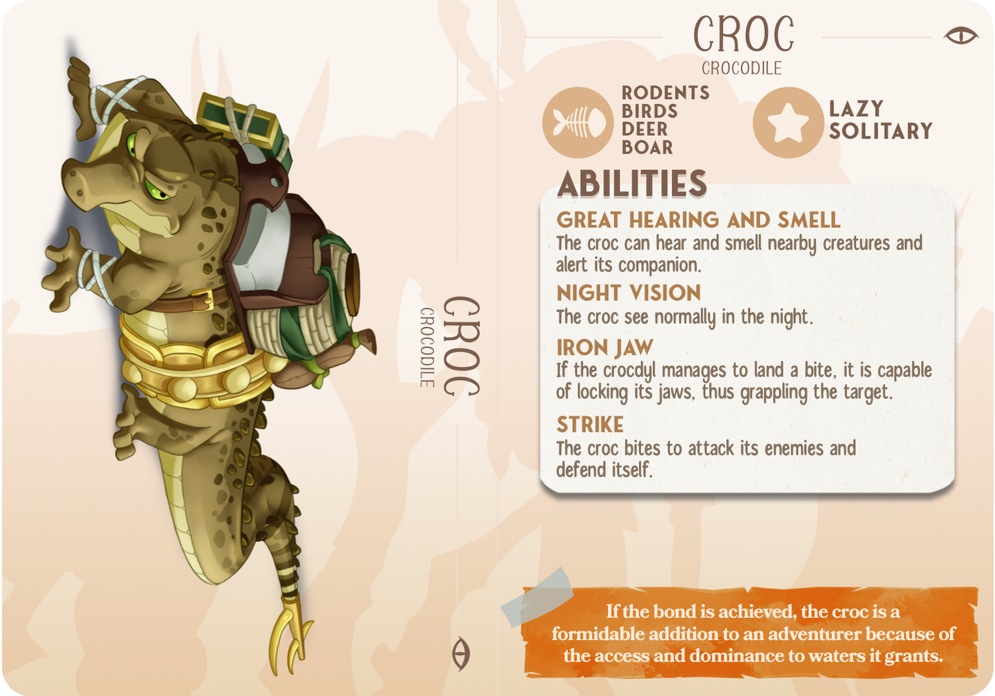 Croc the Crocodile - Companions - Reptile - For D&D Campaigns & Tabletop Games