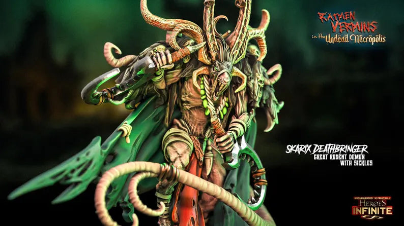 Skarix Deathbringer - Great Rodent Demon w/Sickles | Compatible with Tabletop Fantasy Wargames