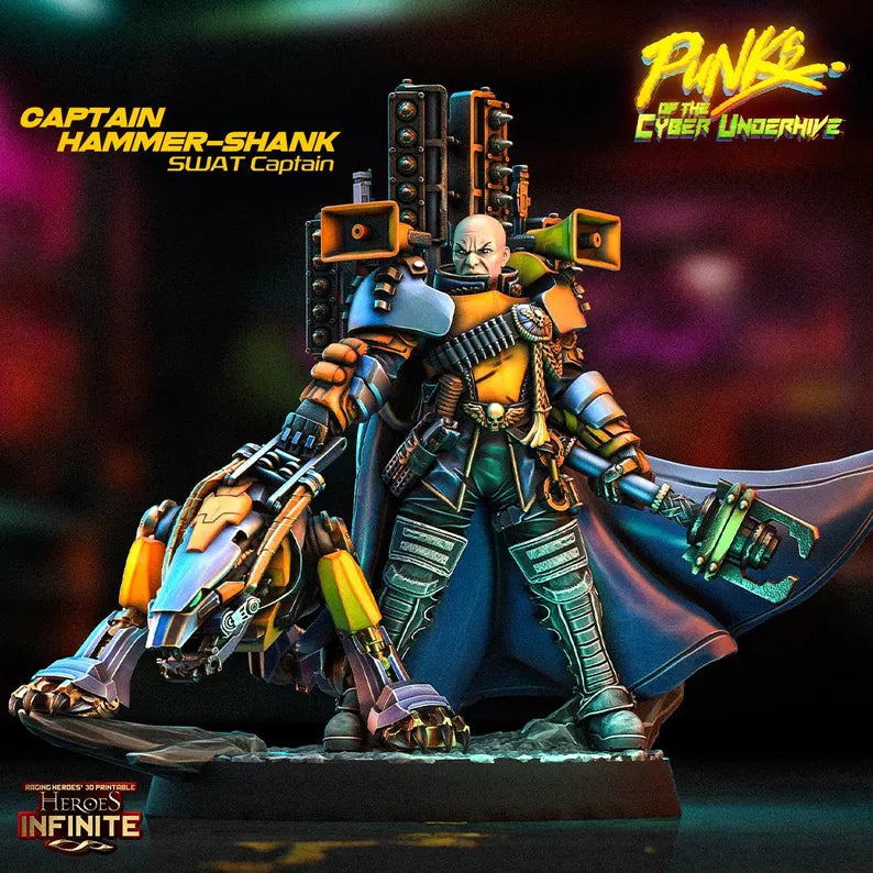 Captain Hammer-Shank - SWAT Captain with Cyber Canine Companion - 32mm Miniature