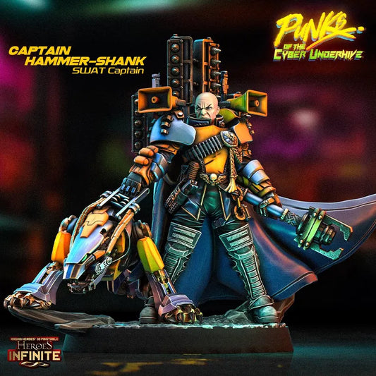 Captain Hammer-Shank - SWAT Captain with Cyber Canine Companion - 32mm Miniature