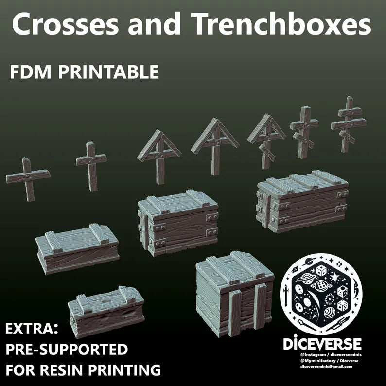 Trench Terrain: Trenchboxes and Crosses - Trench Warband Miniatures | Compatible with Tabletop Wargames