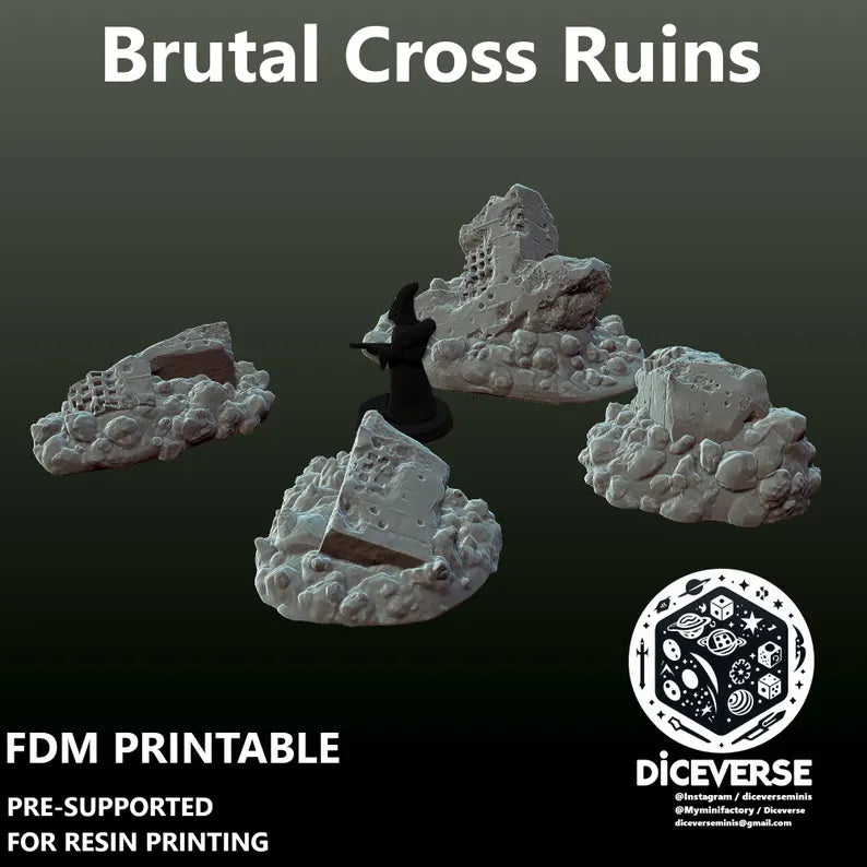 Trench Terrain: Brutal Cross Ruins - Trench Warband Miniatures | Compatible with Tabletop Wargames