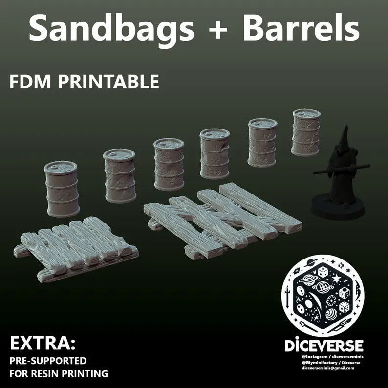 Trench Terrain: Sandbags and Barrels - Trench Warband Miniatures | Compatible with Tabletop Wargames