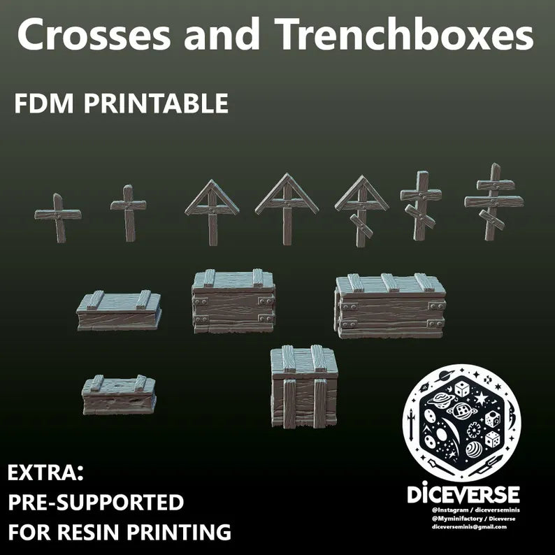 Trench Terrain: Trenchboxes and Crosses - Trench Warband Miniatures | Compatible with Tabletop Wargames