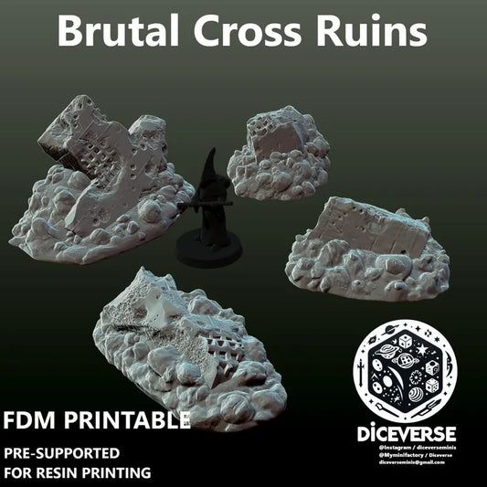 Trench Terrain: Brutal Cross Ruins - Trench Warband Miniatures | Compatible with Tabletop Wargames