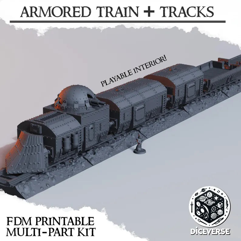 Trench Terrain: Armored Train + Tracks - Trench Warband Miniatures | Compatible with Tabletop Wargames