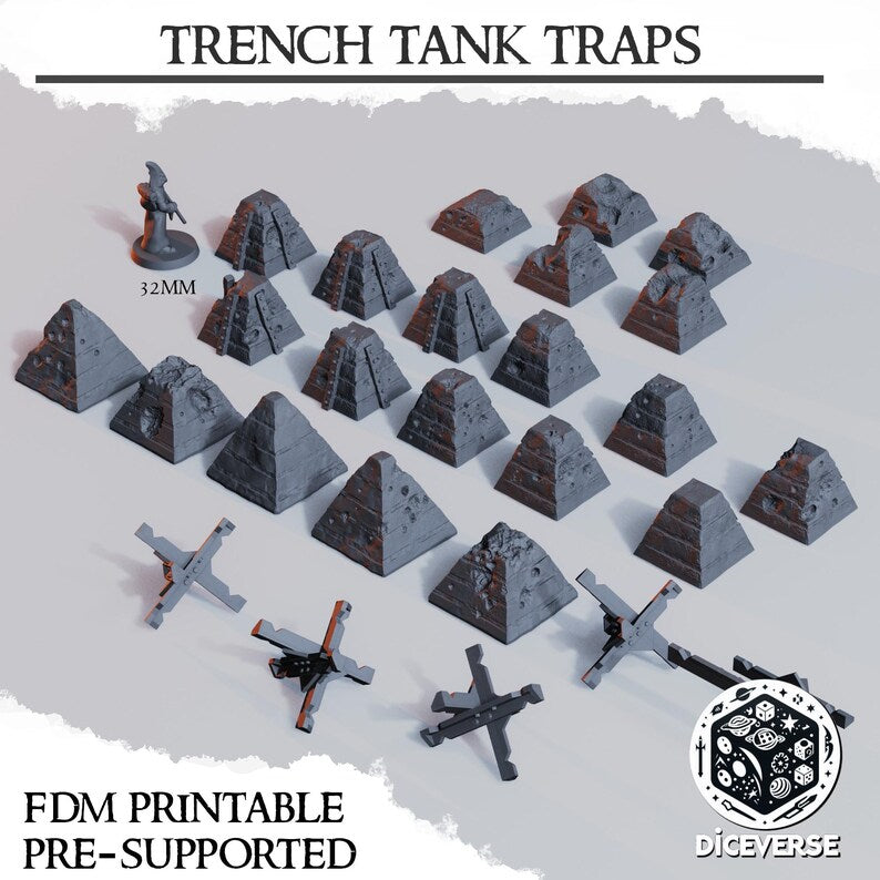 Trench Terrain: Tank Traps - Trench Warband Miniatures | Compatible with Tabletop Wargames