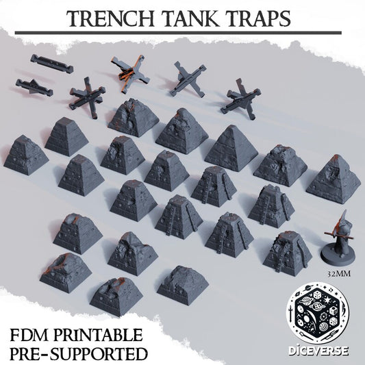 Trench Terrain: Tank Traps - Trench Warband Miniatures | Compatible with Tabletop Wargames