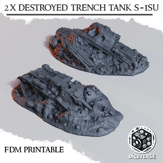 Trench Terrain: Destroyed Tanks S-ISU - Trench Warband Miniatures | Compatible with Tabletop Wargames