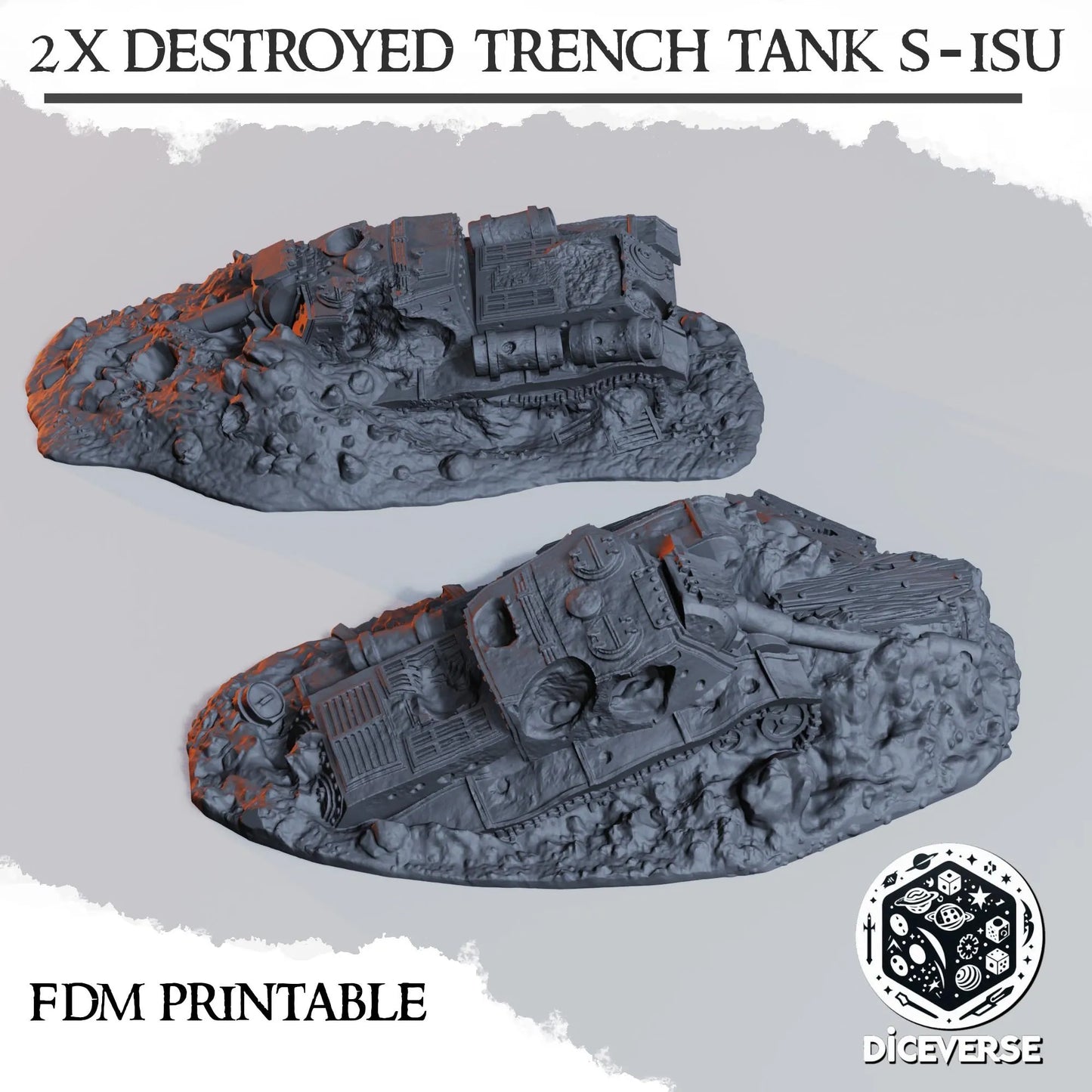 Trench Terrain: Destroyed Tanks S-ISU - Trench Warband Miniatures | Compatible with Tabletop Wargames