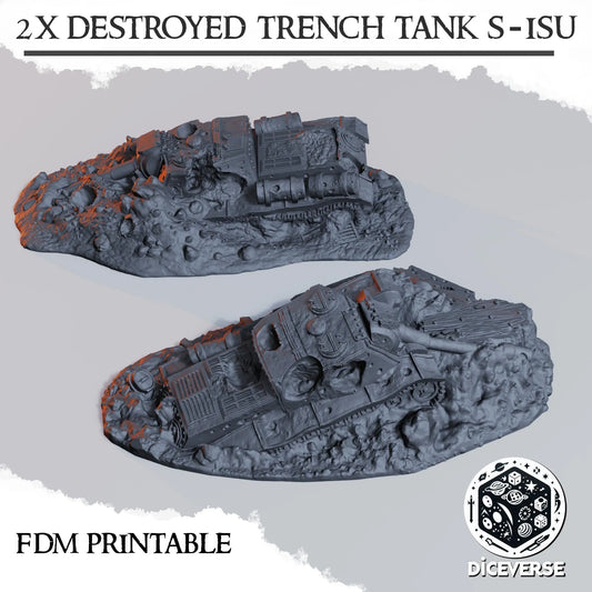 Trench Terrain: Destroyed Tanks S-ISU - Trench Warband Miniatures | Compatible with Tabletop Wargames