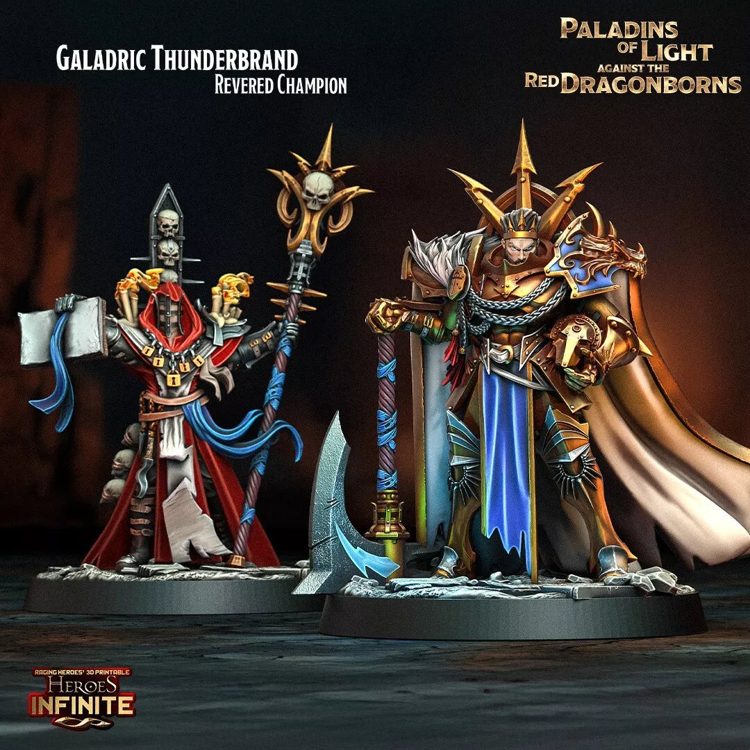 Galadric Thunderbrand Revered Champion + Follower - 32mm Scale Miniatures