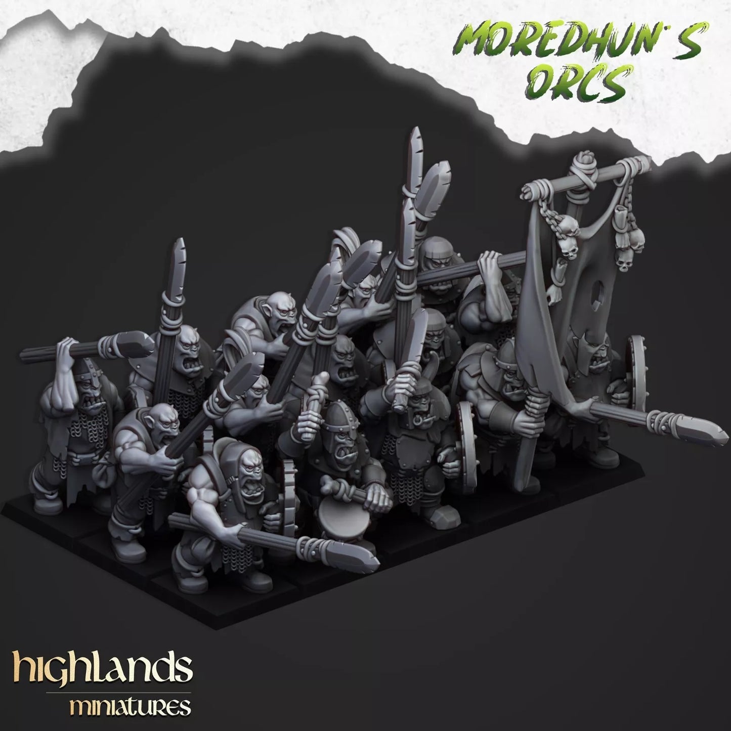 Fantasy Wargaming Orc w/Spears | Compatible with OW, WFB, AOF, and More