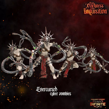 Evercursed Cyber Zombies, 4-Man Unit - Grim Darkness | Compatible with Tabletop Wargames