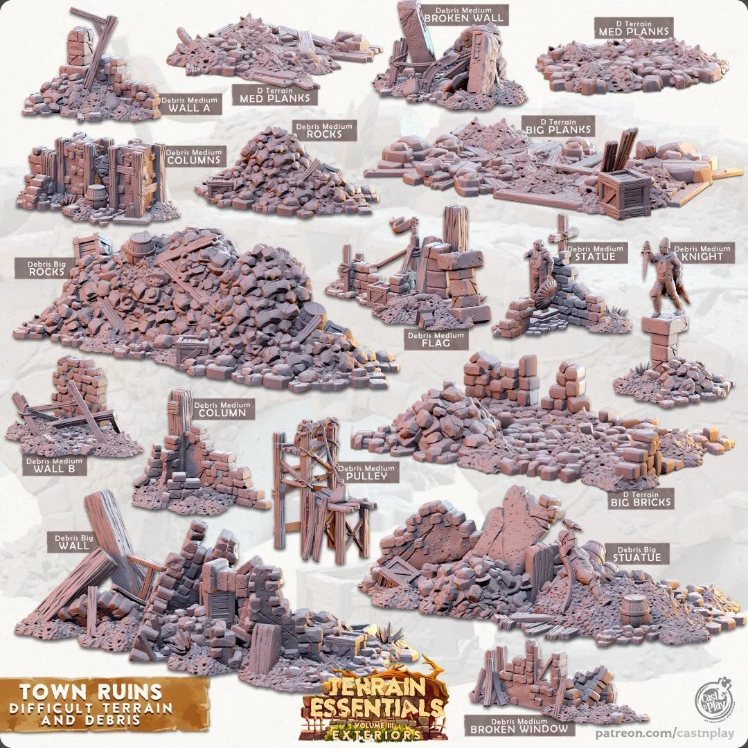 Terrain Essentials - Town Ruins Difficult Terrain & Debris | For D&D Campaigns & Tabletop Games