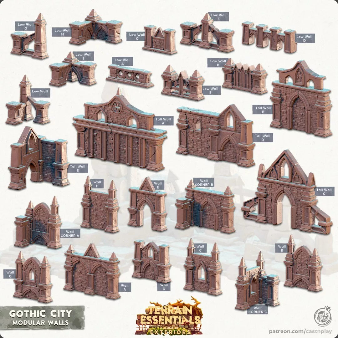 Terrain Essentials - Gothic City Modular Walls Core Set | For D&D Campaigns & Tabletop Games