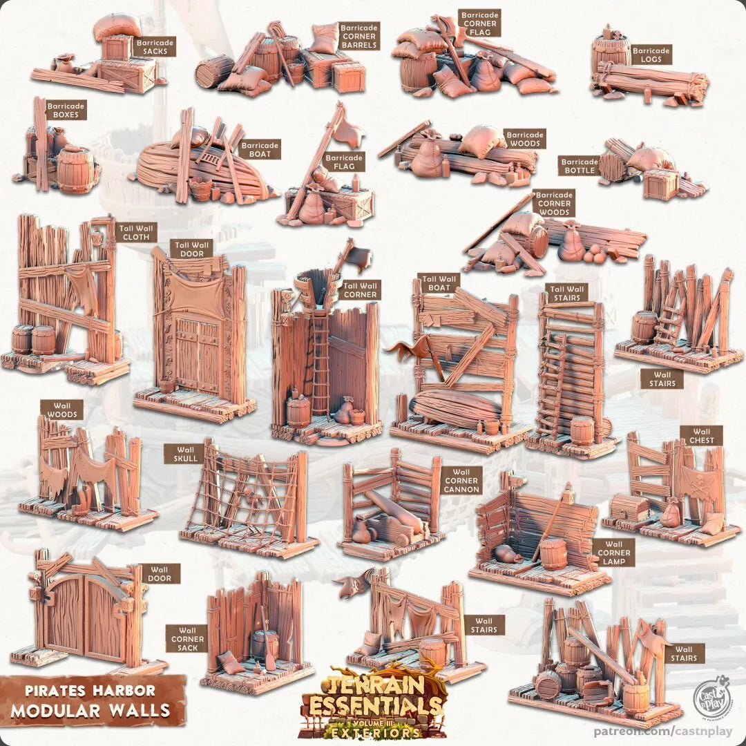 Terrain Essentials - Pirates Harbor Modular Walls Core Set | For D&D Campaigns & Tabletop Games