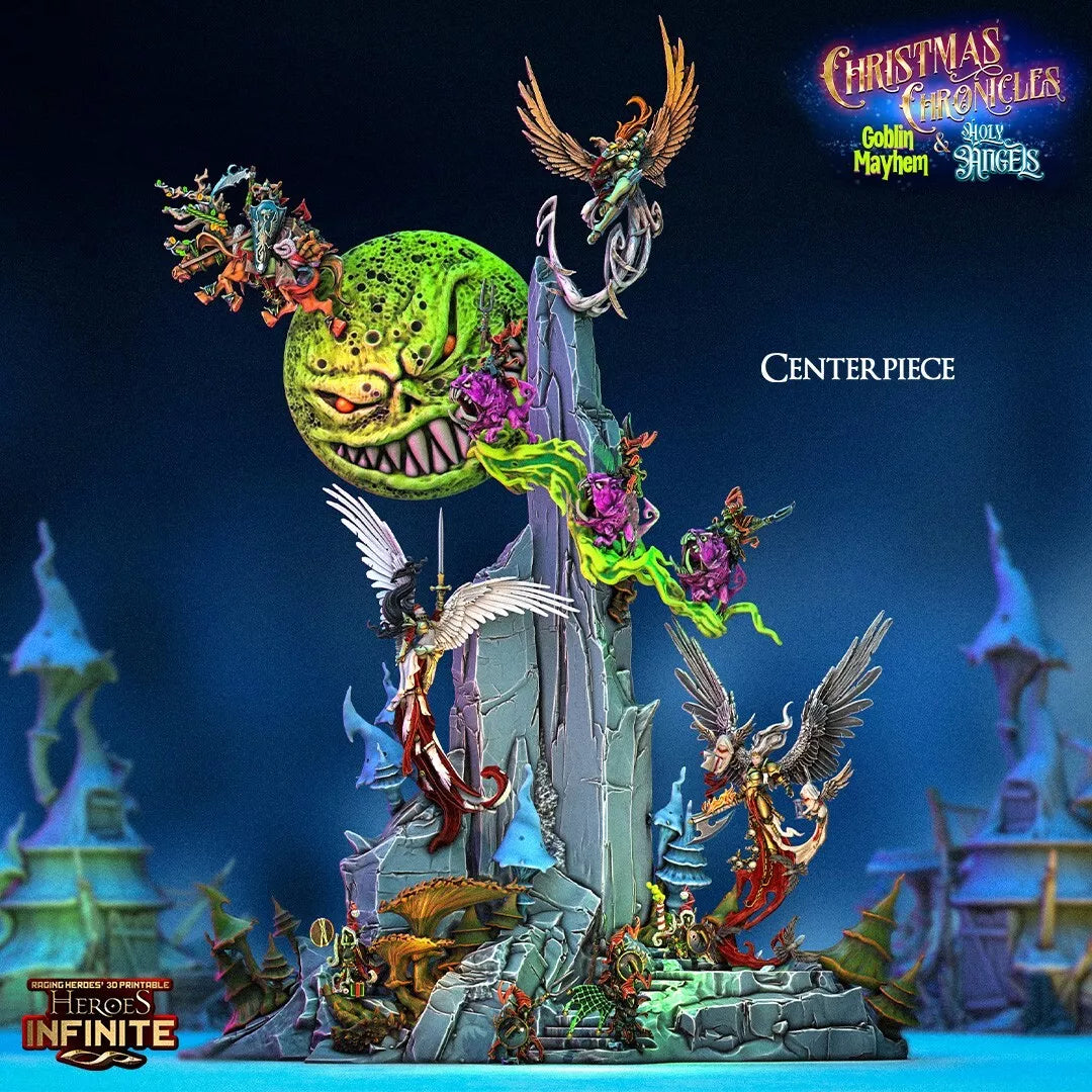 Moonlit Battle Centerpiece - Christmas Chronicles Holy Angels & Goblin Mayhem | Compatible with Tabletop Wargames