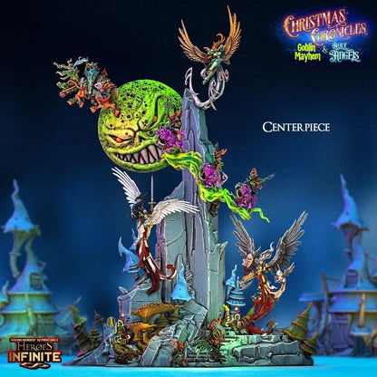 Moonlit Battle Centerpiece - Christmas Chronicles Holy Angels & Goblin Mayhem | Compatible with Tabletop Wargames