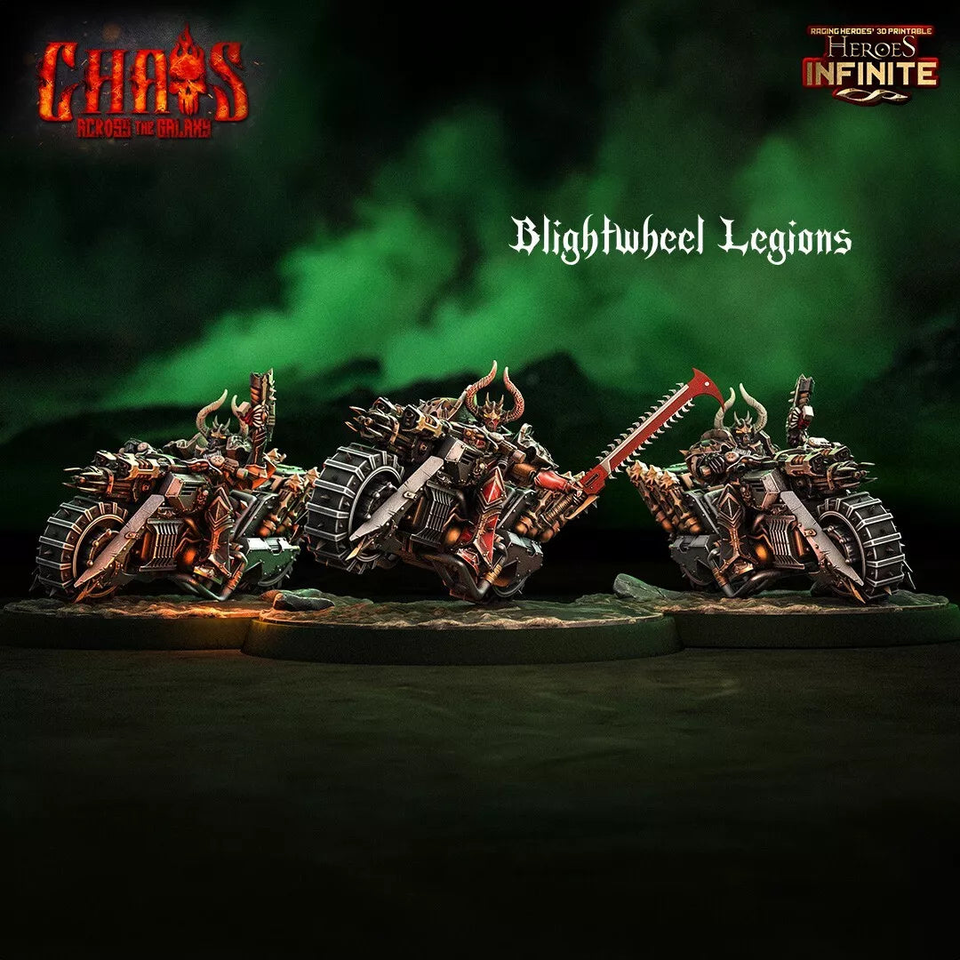 Blightwheel Legions 4-man Squad of Chaos Bikers - Chaos Across the Galaxy | Compatible with Tabletop Wargames