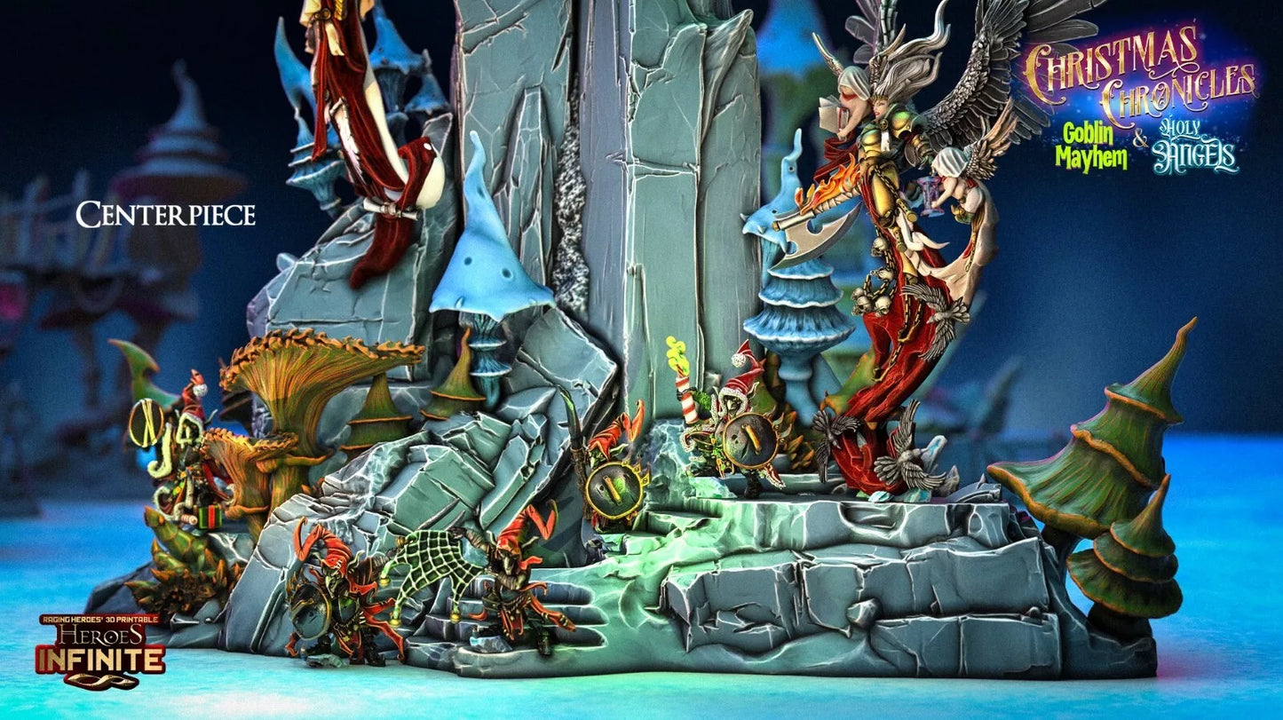 Moonlit Battle Centerpiece - Christmas Chronicles Holy Angels & Goblin Mayhem | Compatible with Tabletop Wargames