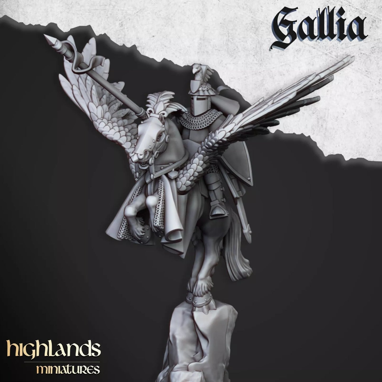 Gallia Knights on Pegasus - Highlands Miniatures | Compatible with OW, WFB, AOF, and More