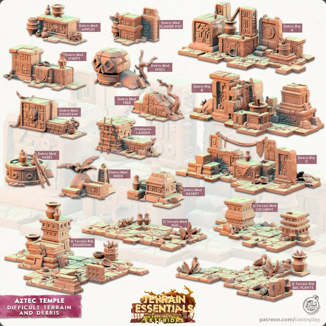 Terrain Essentials - Aztec Temple Difficult Terrain & Debris | For D&D Campaigns & Tabletop Games