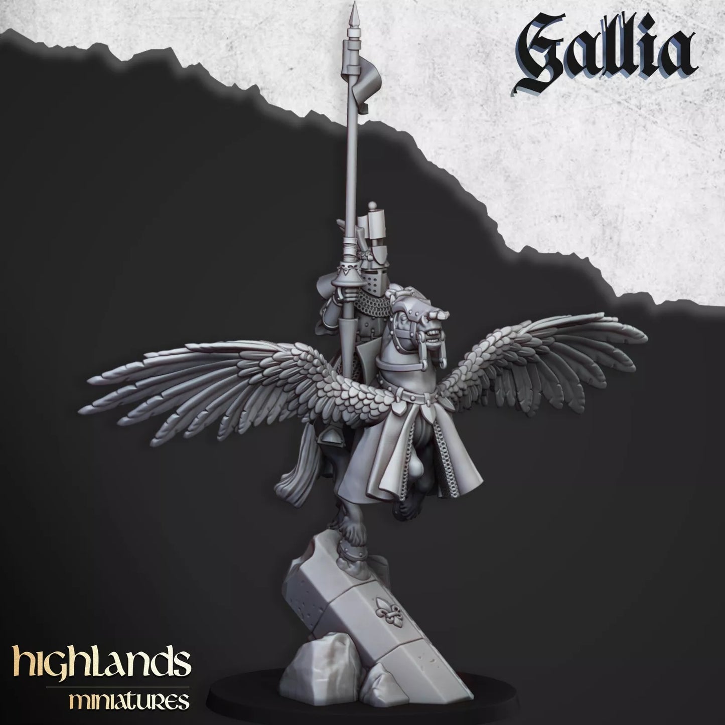 Gallia Knights on Pegasus - Highlands Miniatures | Compatible with OW, WFB, AOF, and More