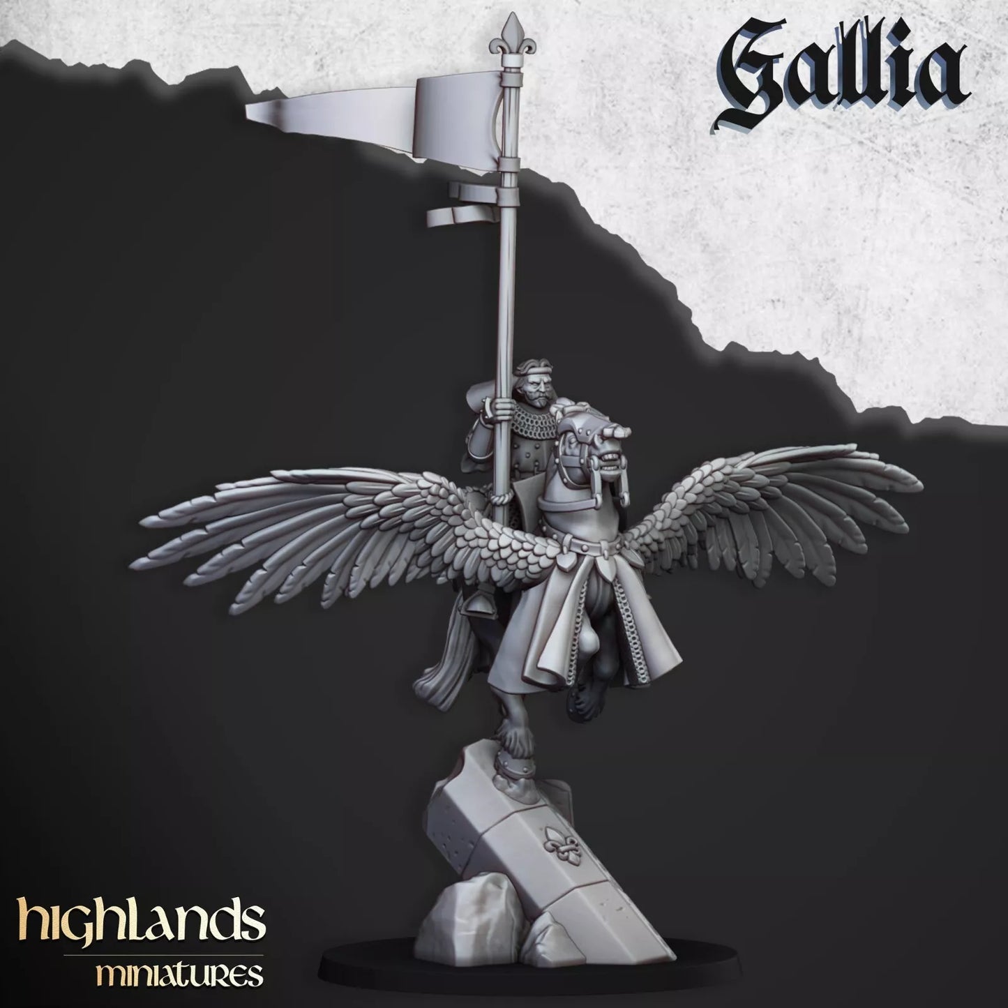 Gallia Knights on Pegasus - Highlands Miniatures | Compatible with OW, WFB, AOF, and More