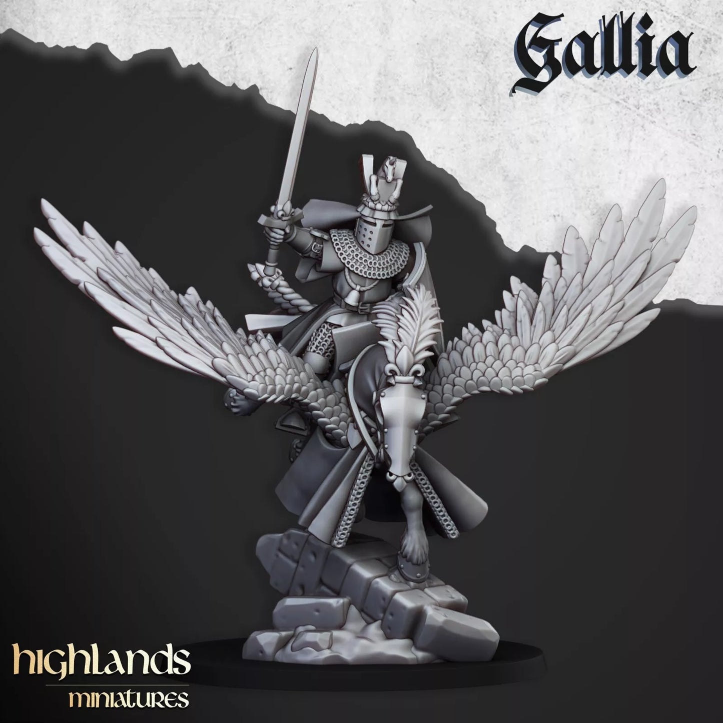 Gallia Knights on Pegasus - Highlands Miniatures | Compatible with OW, WFB, AOF, and More