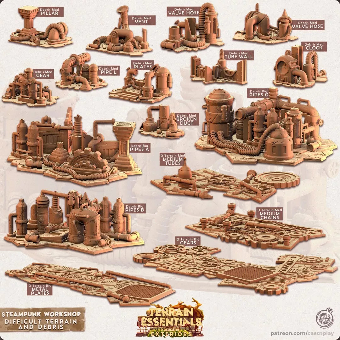 Terrain Essentials - Steampunk Workshop Difficult Terrain & Debris | For D&D Campaigns & Tabletop Games