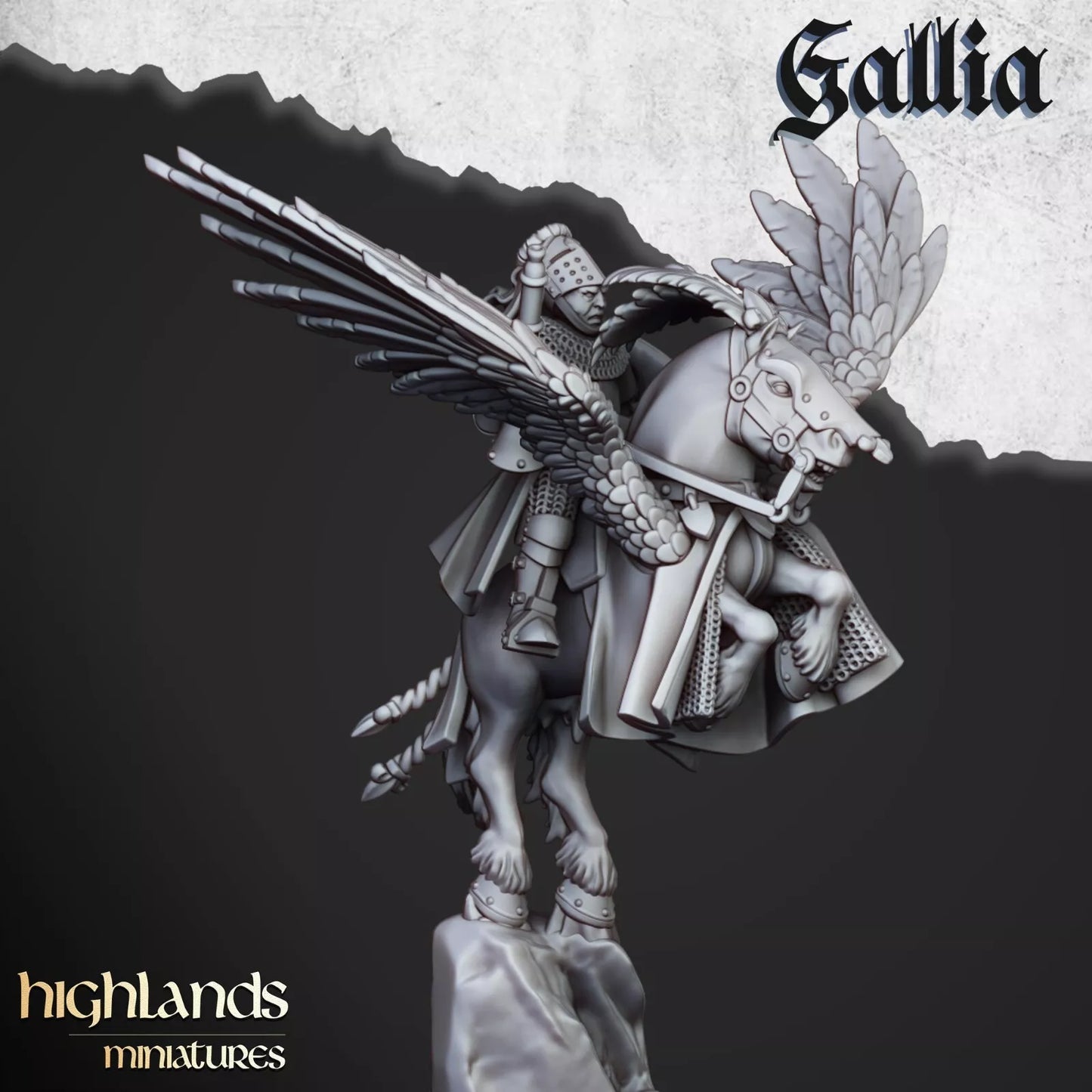 Gallia Knights on Pegasus - Highlands Miniatures | Compatible with OW, WFB, AOF, and More