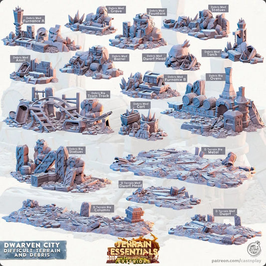 Terrain Essentials - Dwarven City Difficult Terrain & Debris | For D&D Campaigns & Tabletop Games