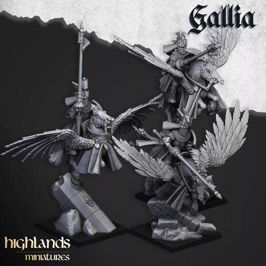 Gallia Knights on Pegasus - Highlands Miniatures | Compatible with OW, WFB, AOF, and More