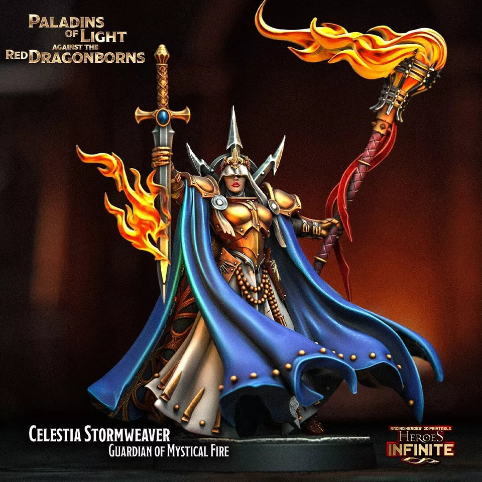 Celestia Stormweaver - Guardian of Mystical Fire - 32mm Scale Miniature