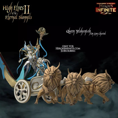 Queen Yelshaniah on Lion Chariot - Eternal Summits | Compatible with Tabletop Wargames