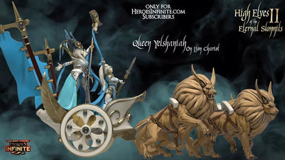 Queen Yelshaniah on Lion Chariot - Eternal Summits | Compatible with Tabletop Wargames