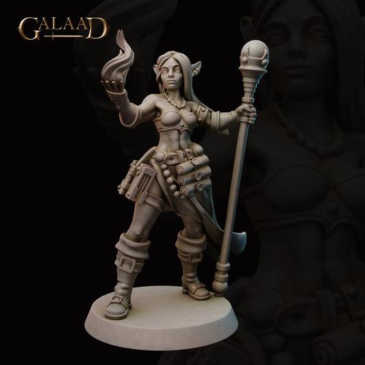 Elf Flame Mage-02:  3D Resin Printed DnD (D&D) Pathfinder Miniatures