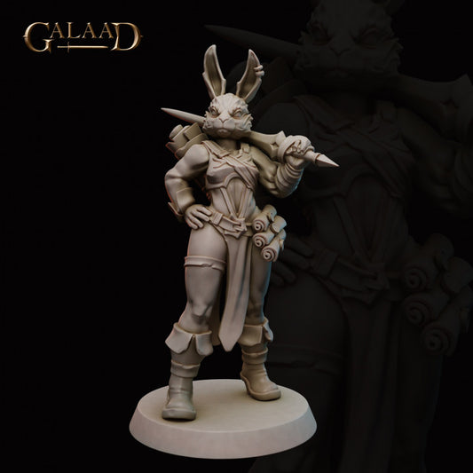 Rabbit Folk Battle Mage:  3D Resin Printed DnD (D&D) Pathfinder Miniatures