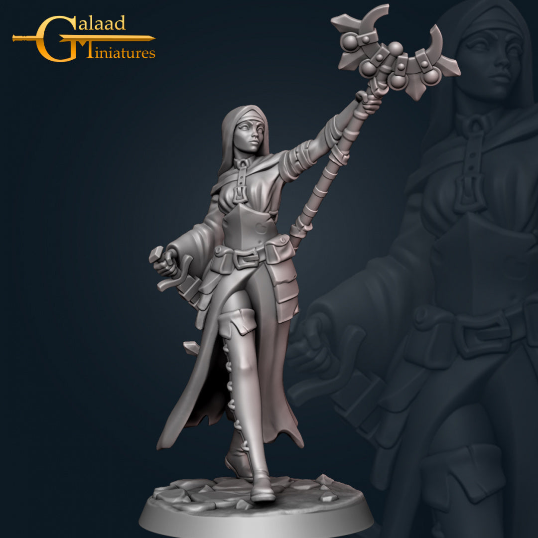 Female Priest -02: 3D Resin Printed DnD (D&D) Pathfinder Miniatures